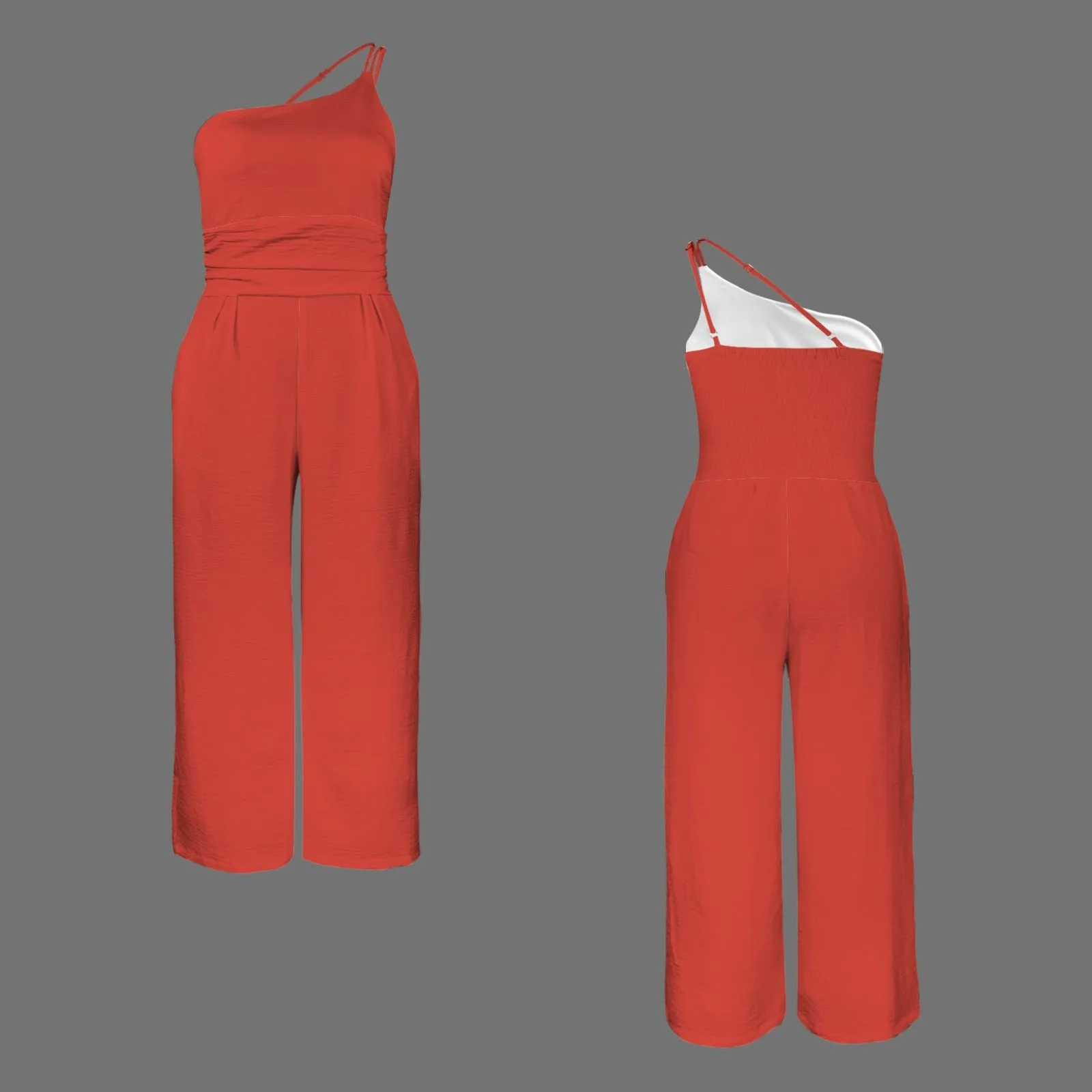 Tokyo Collection: One Shoulder Jumpsuit In Red