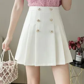 Toleet-Korean Chic Button Pleated Skirts Women Y2K Preppy Style High Waist Mini Skirts Female All-Match Zip A-Line Short Skirt