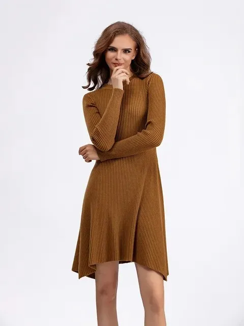 Toleet-Winter outfits  Long Sleeved High Waisted Short Knitted Dress Women Solid High Collar Sweater A-line Dresses Autumn Chic Female Street