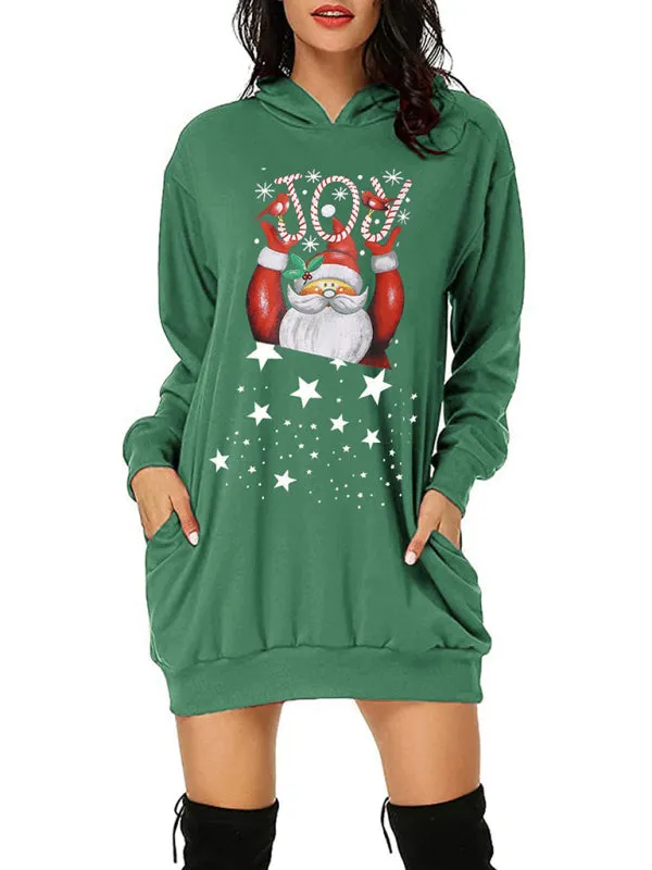 Toleet-Winter outfits Women's Christmas Print Mid Length Hooded Sweater Dress