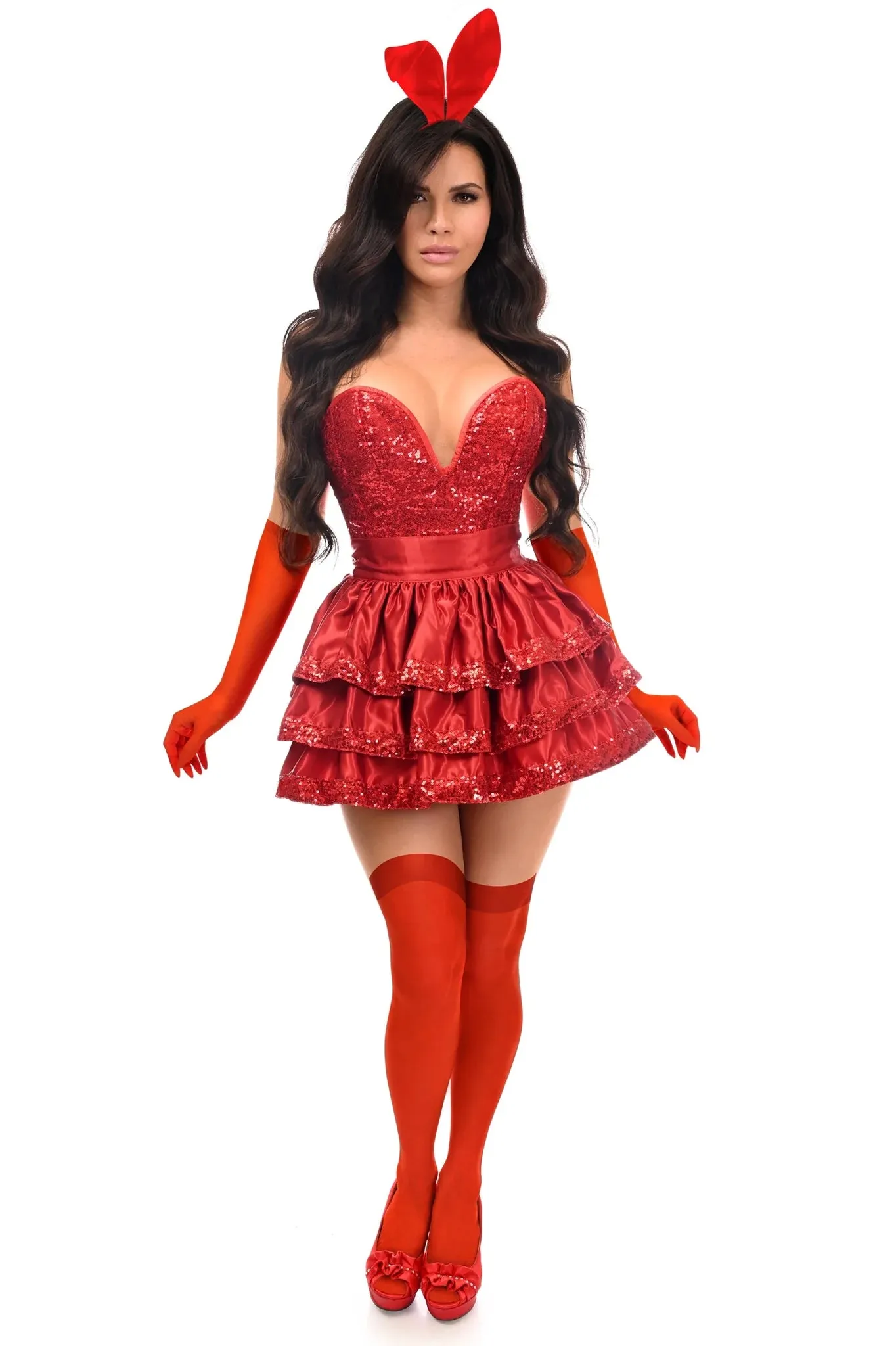 Top Drawer 5 PC Red Sequin Bunny Corset/Skirt Costume