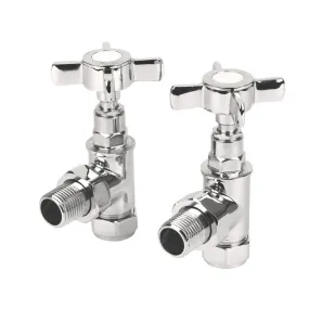 Towelrads Designer Radiator Valve Angled Chrome 1/2" Crosshead Twin Pack