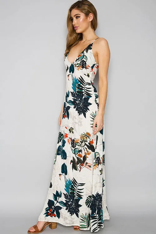 Tropical Forest Print Maxi Dress