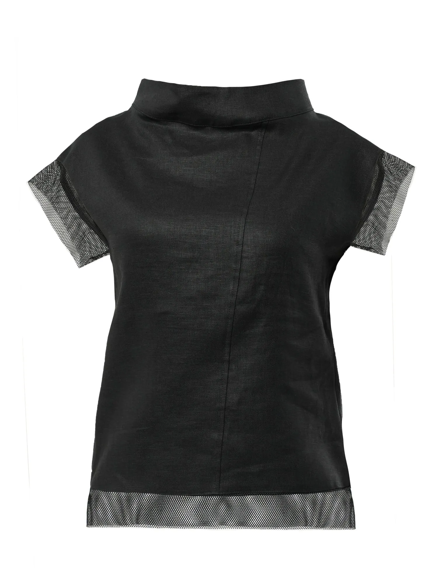 Turtleneck Linen Top In Black