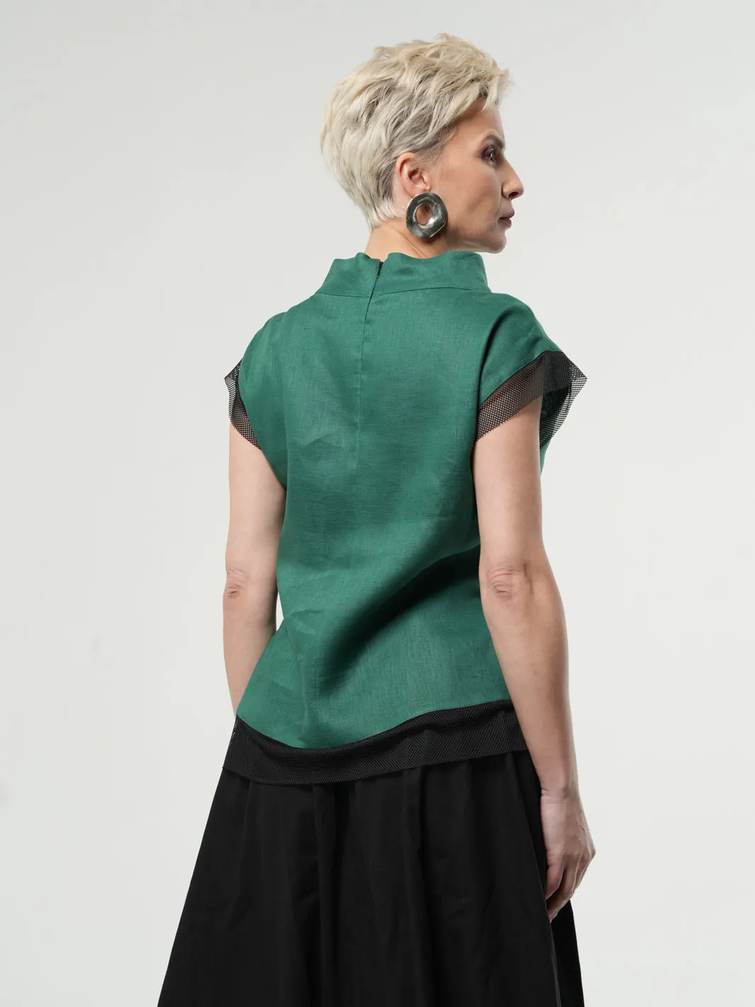 Turtleneck Linen Top In Green