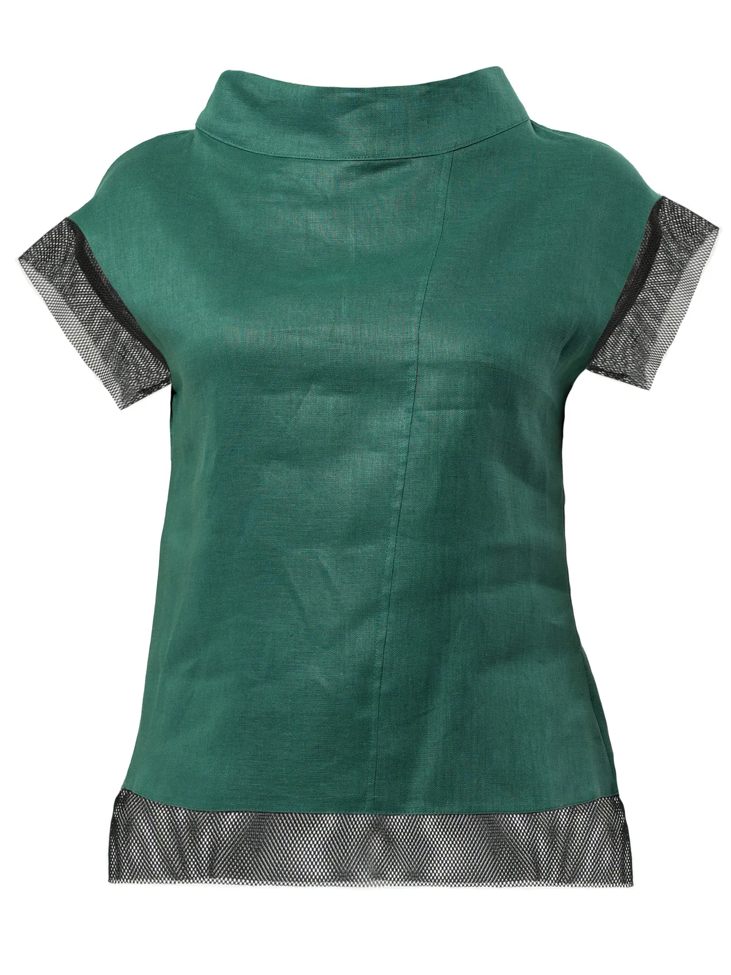 Turtleneck Linen Top In Green