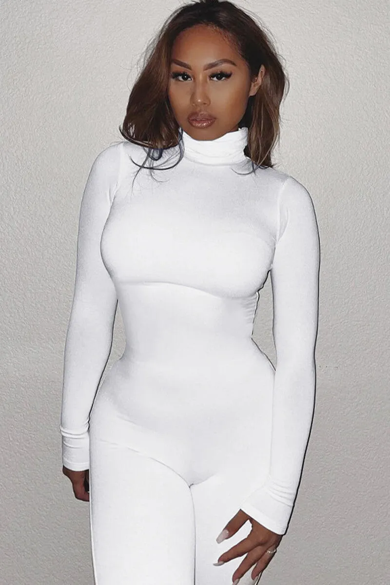 Turtleneck Long Sleeve Solid Color Bodycon Jumpsuit Casual