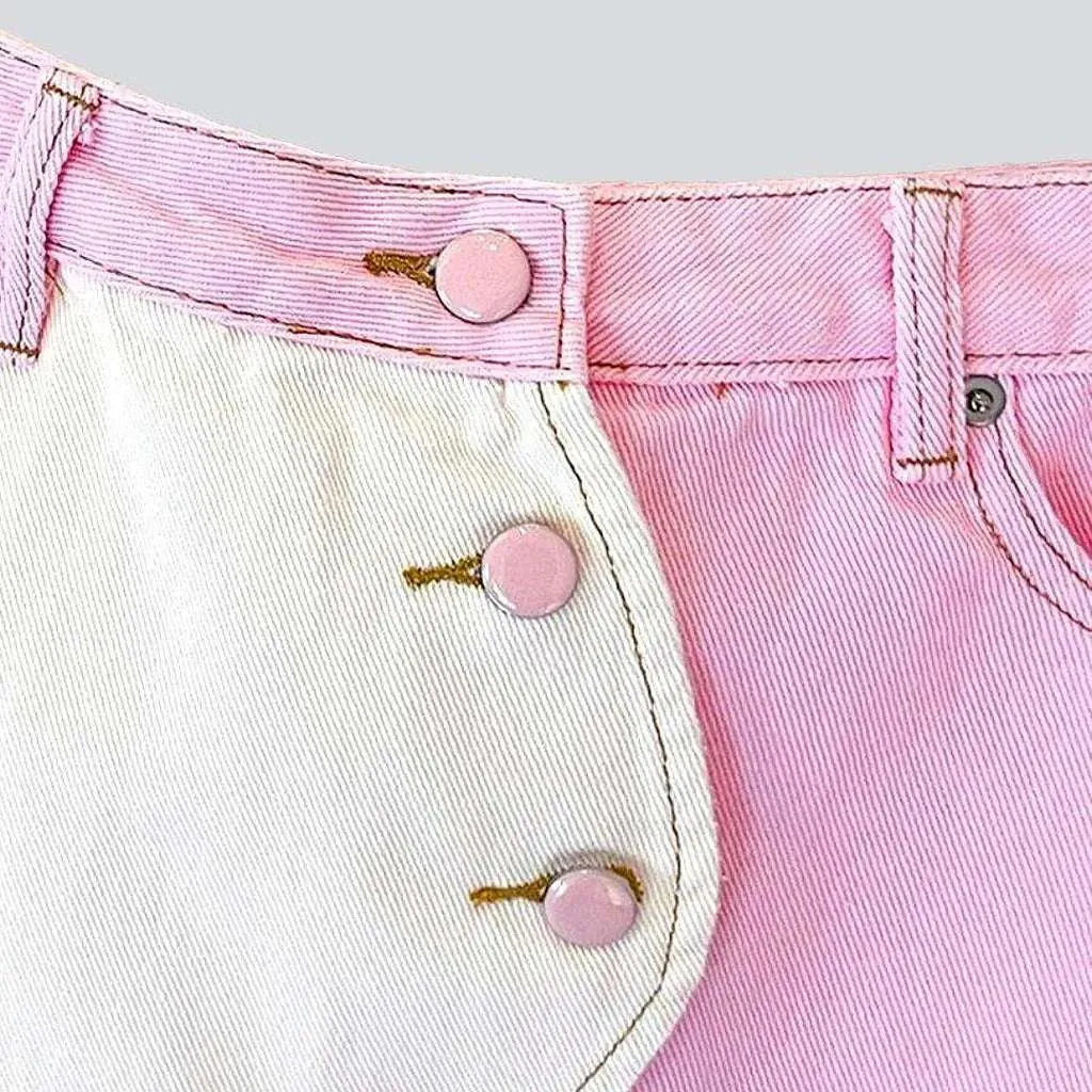 Two-tone patchwork pink denim skirt