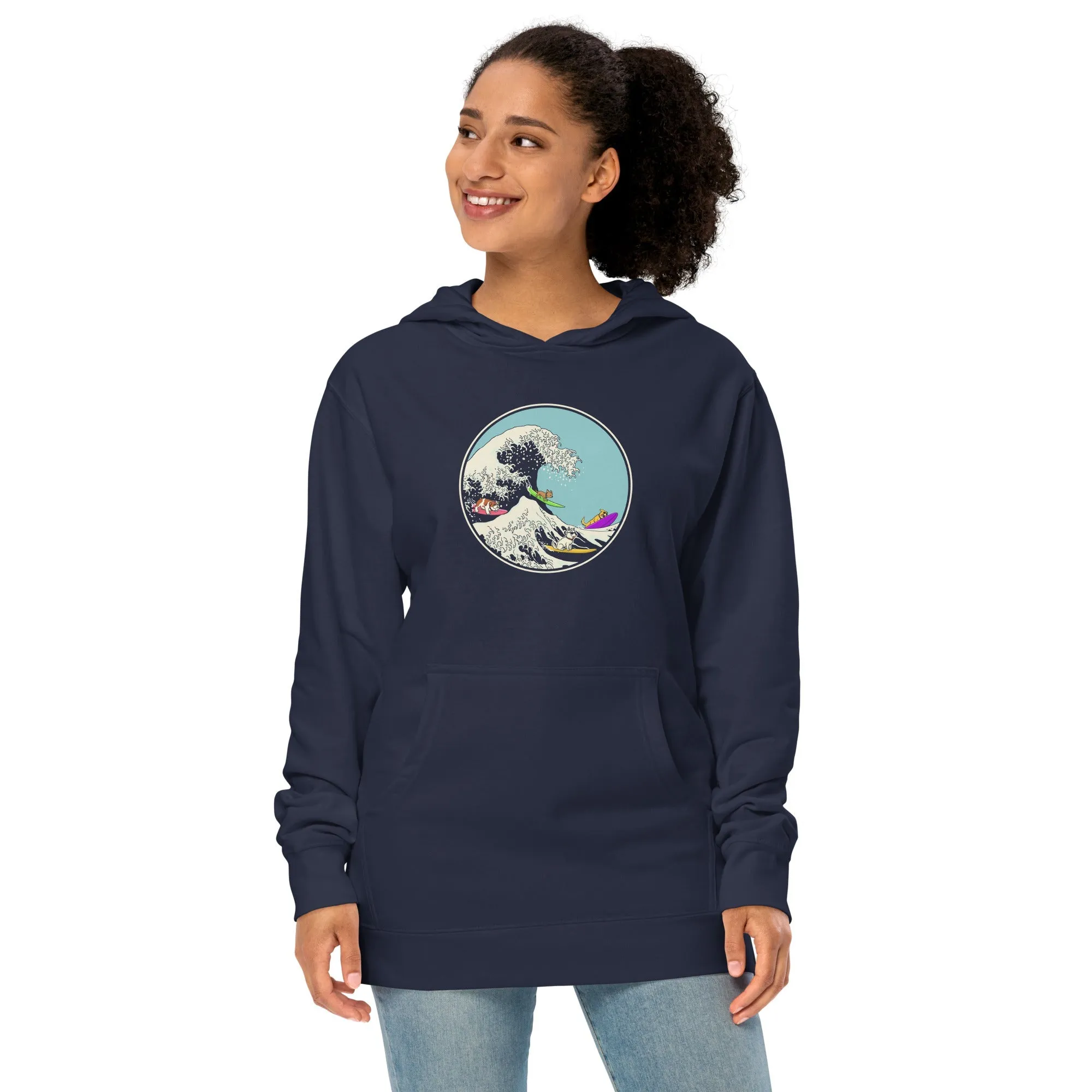 Unisex Dogs Ridin' The Wave Midweight Pullover Hoodie