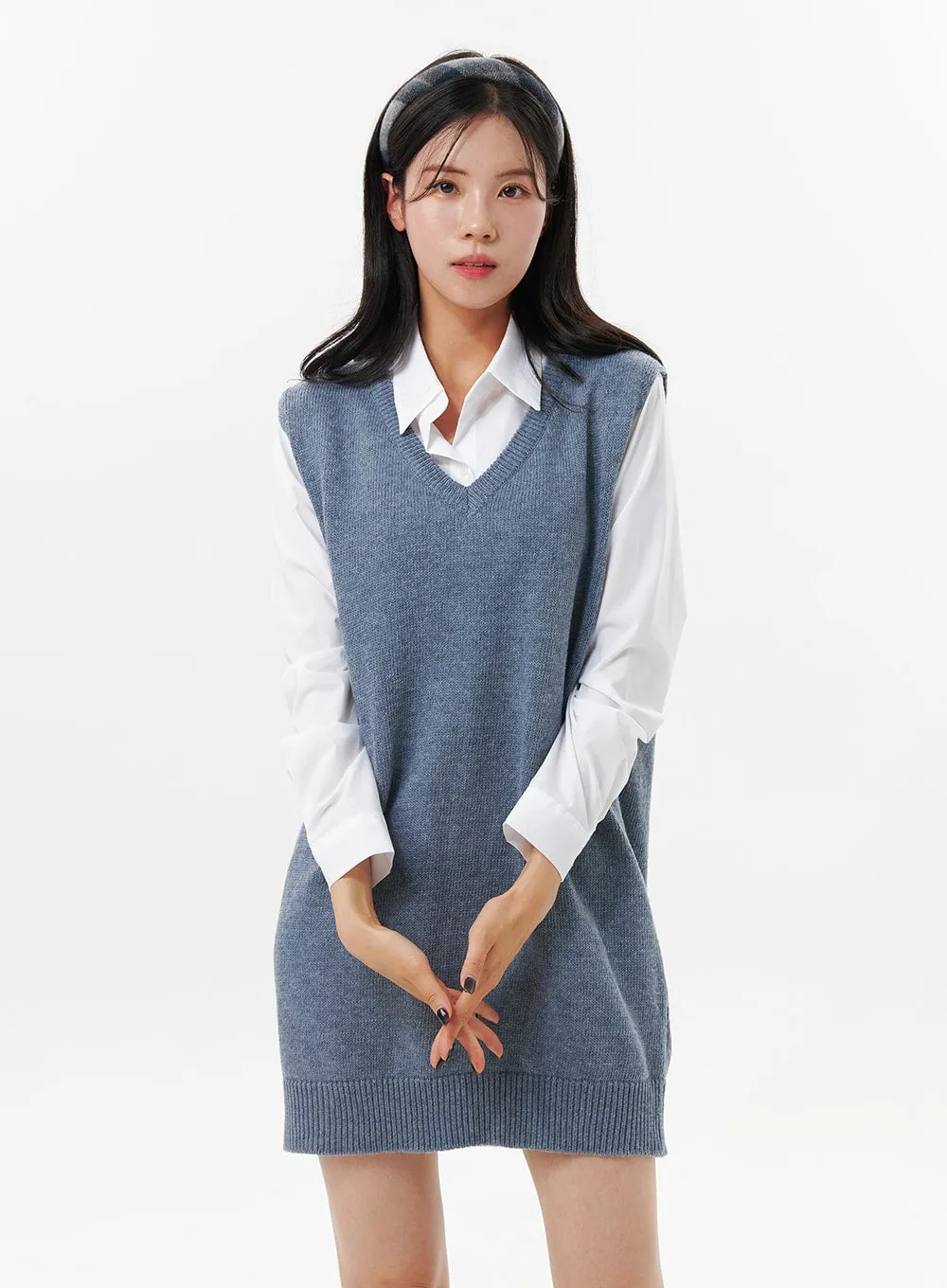 V-Neck Sleeveless Sweater Dress OO312