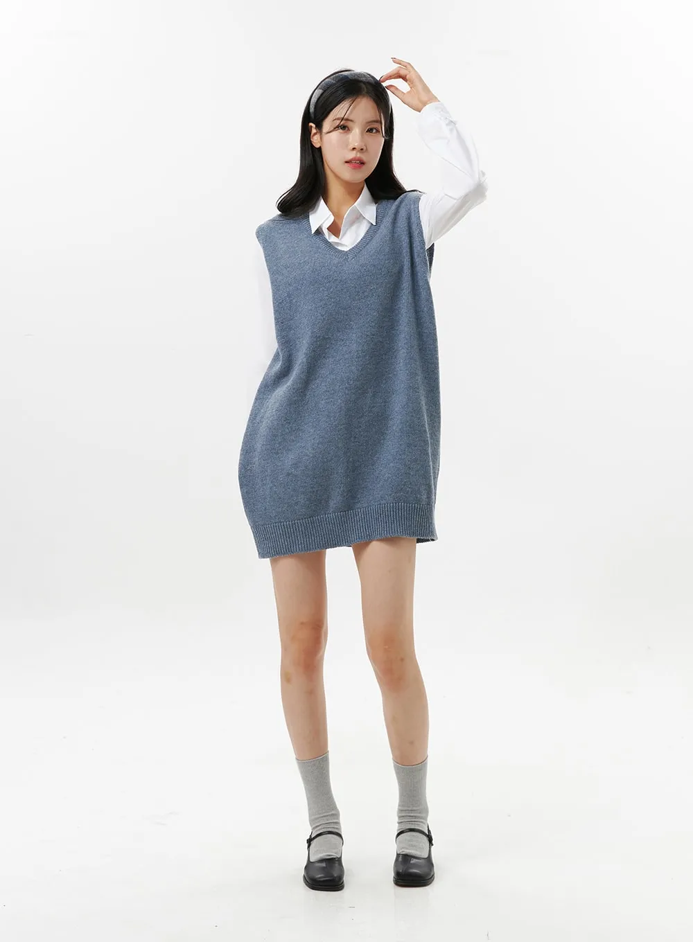 V-Neck Sleeveless Sweater Dress OO312