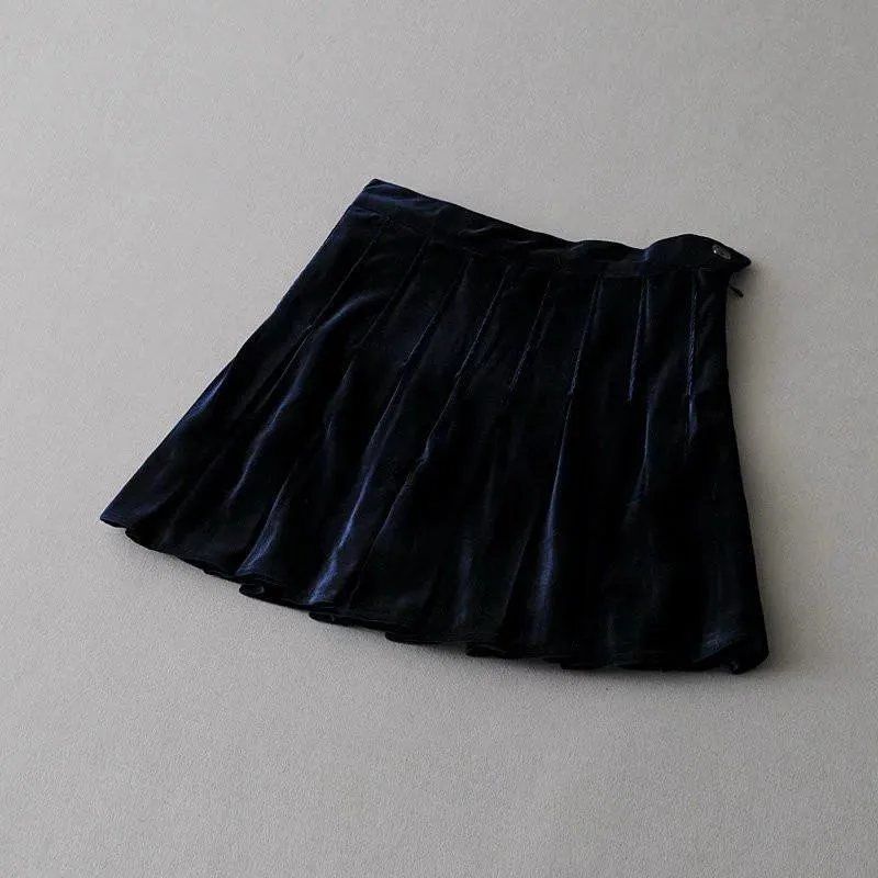 Velvet Shiny Soft Pleated Skirt