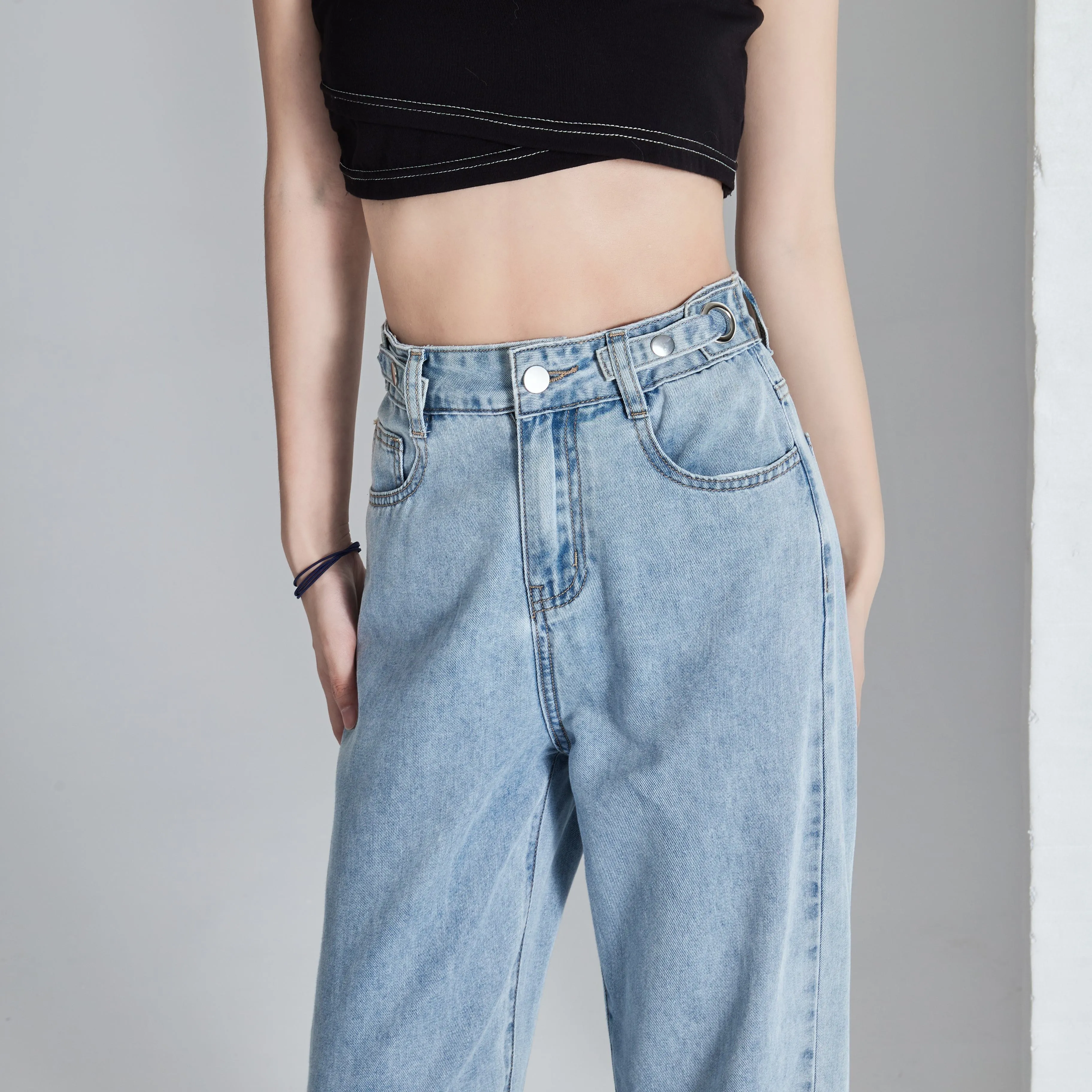 Versatile Slimming Thin Draping Straight Leg High-Waisted Jeans