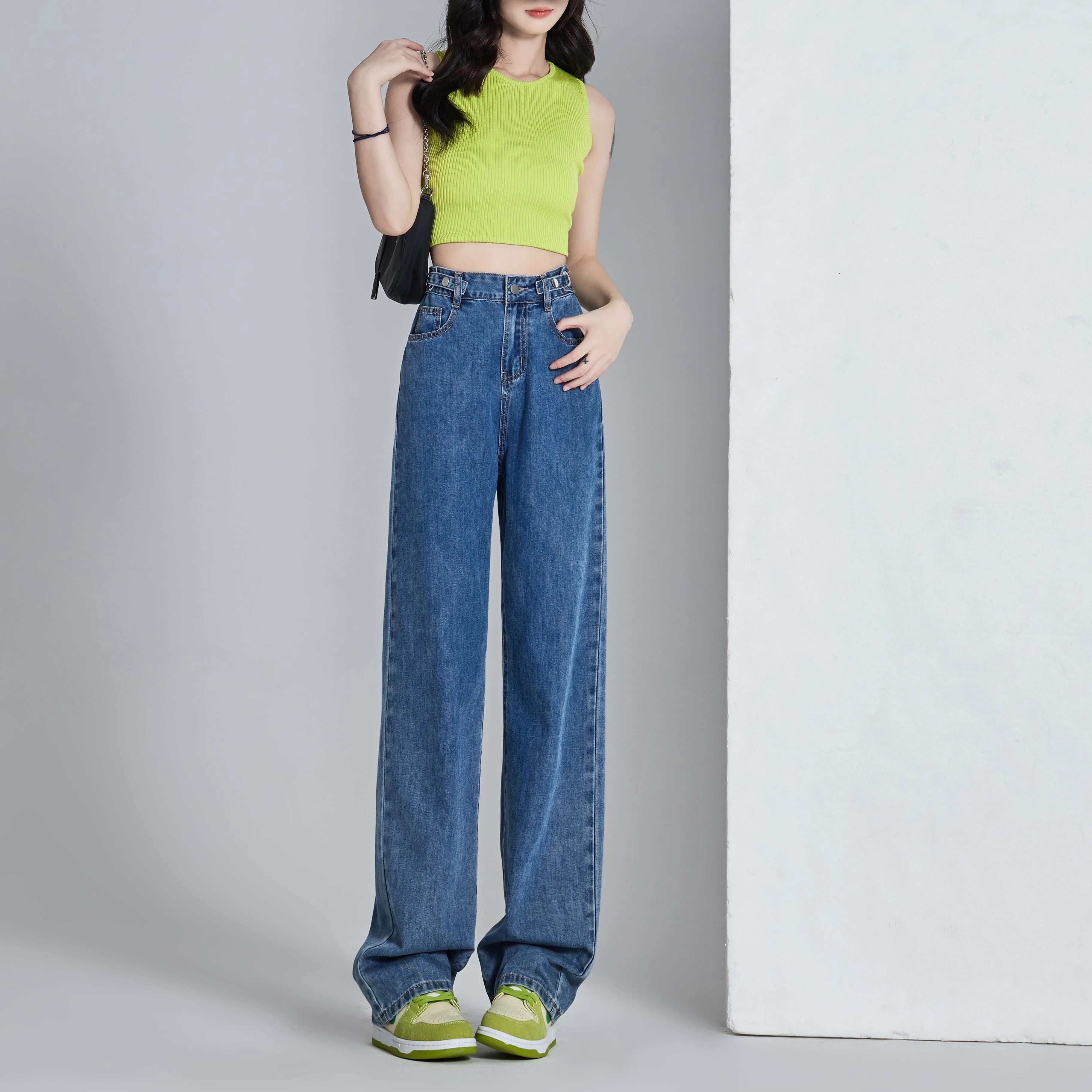 Versatile Slimming Thin Draping Straight Leg High-Waisted Jeans