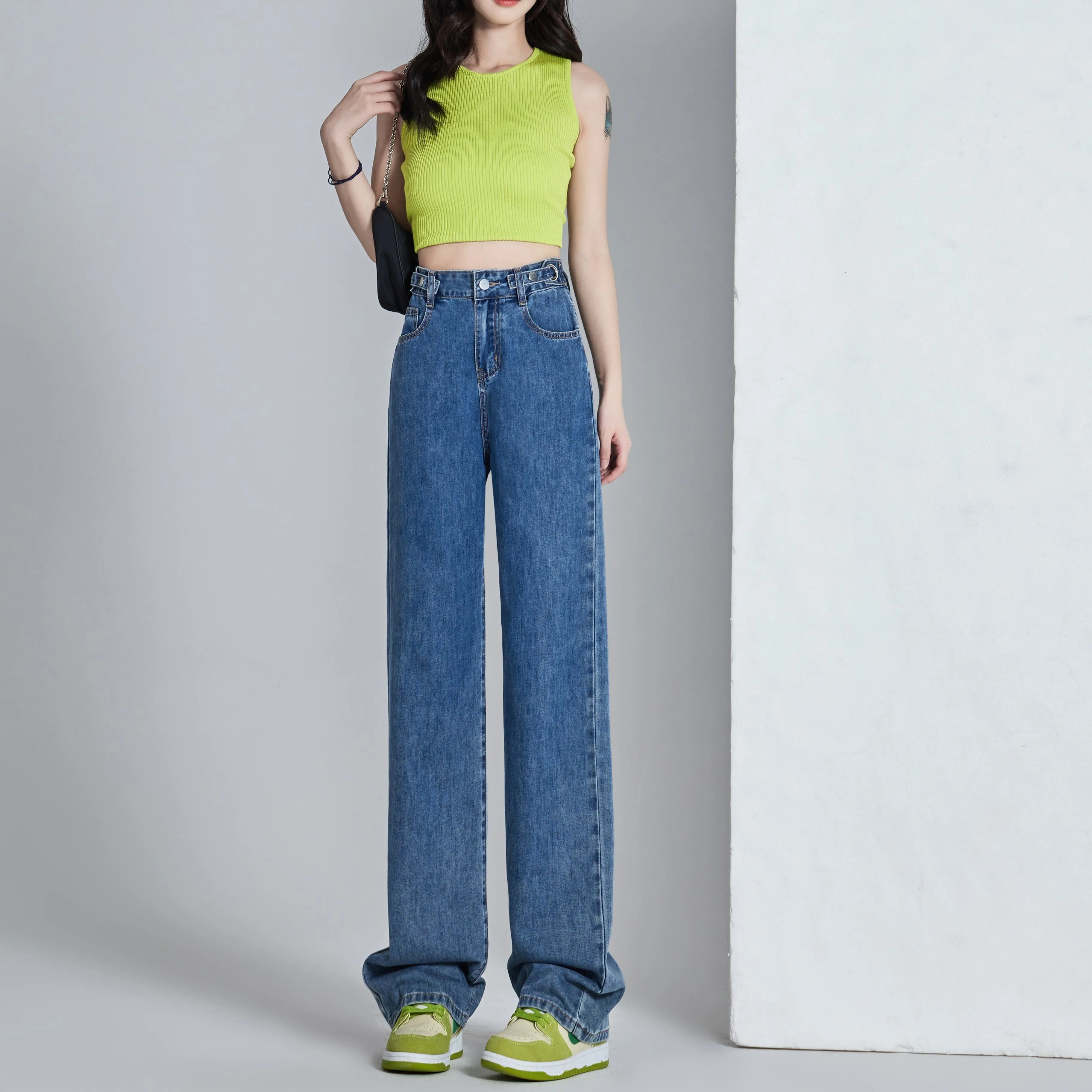 Versatile Slimming Thin Draping Straight Leg High-Waisted Jeans