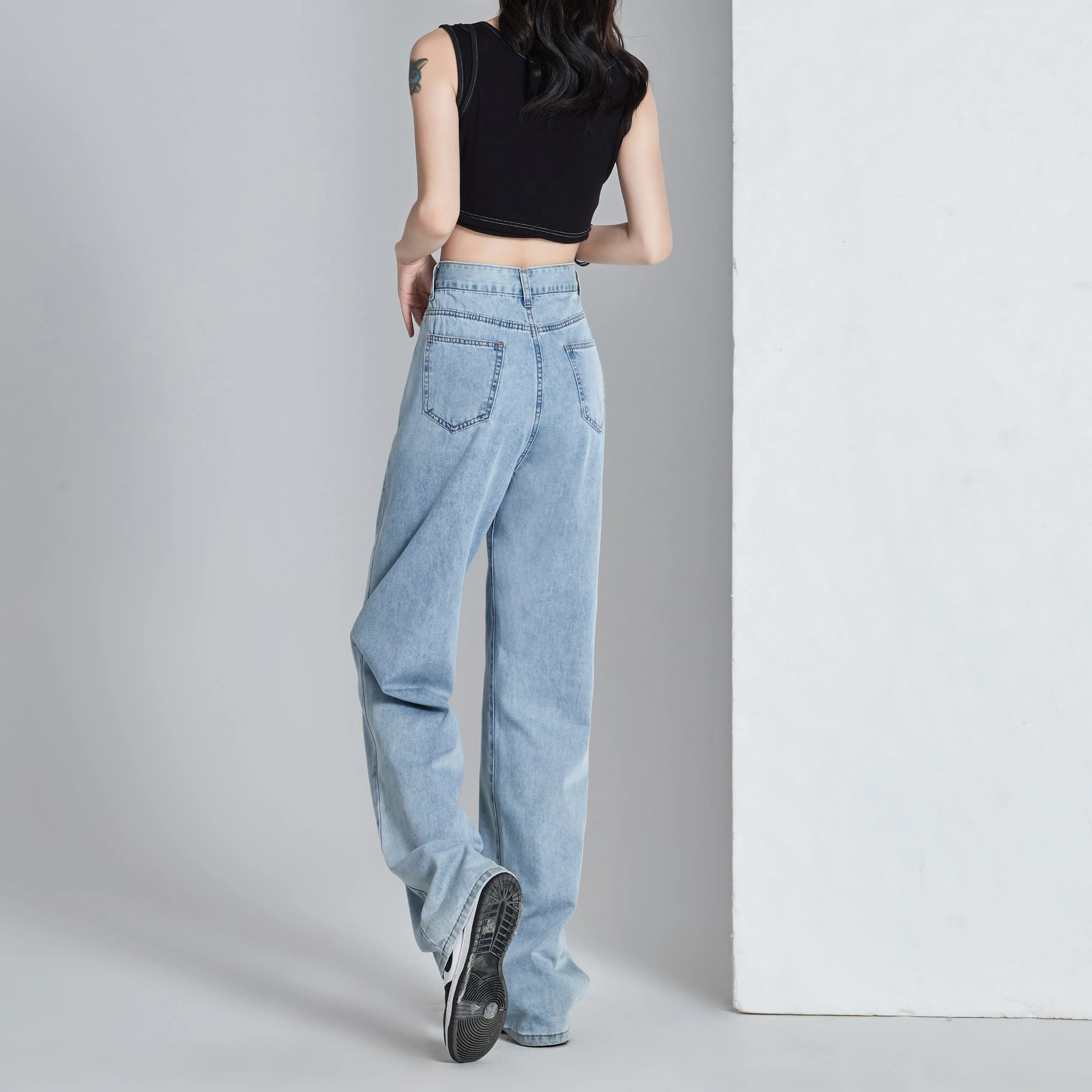 Versatile Slimming Thin Draping Straight Leg High-Waisted Jeans