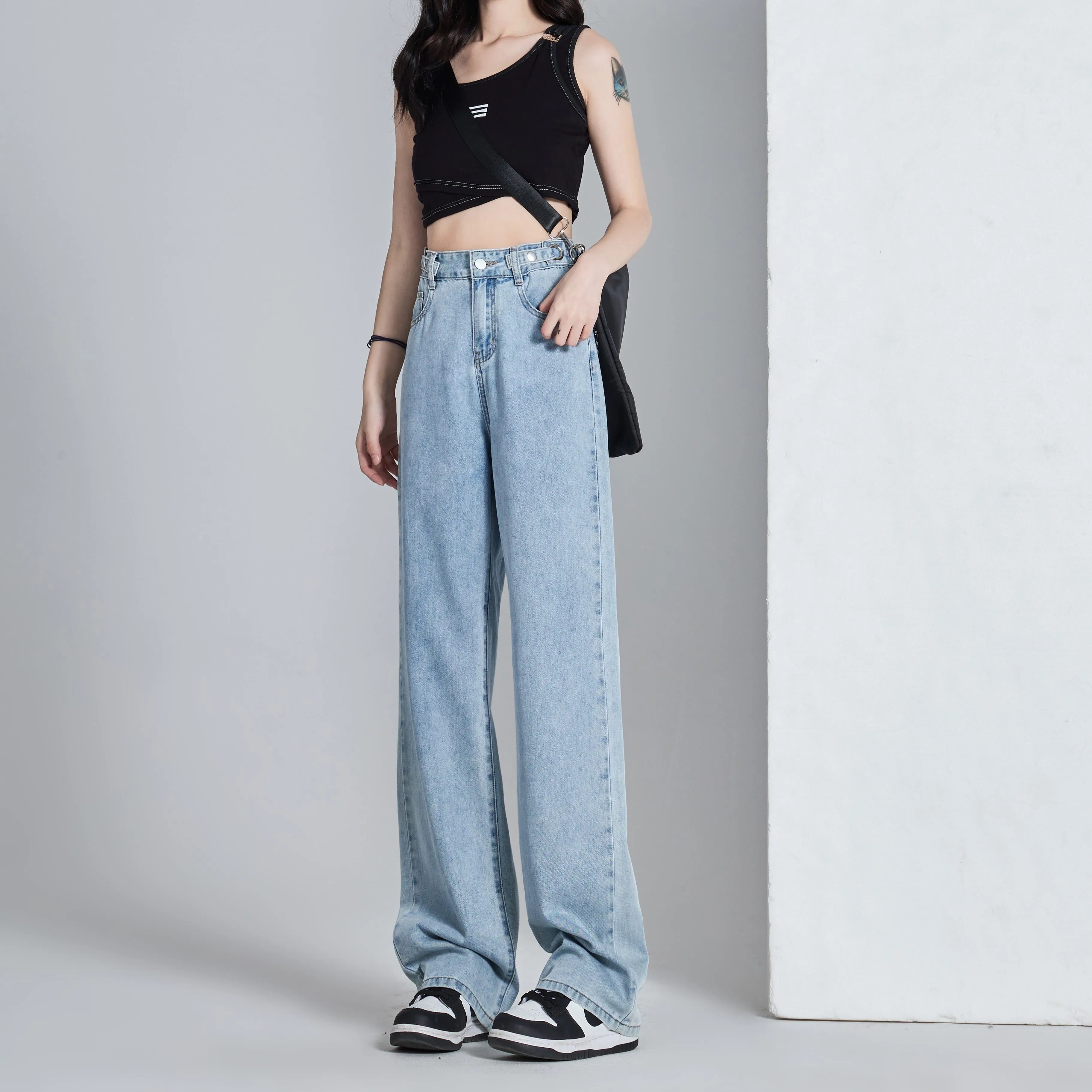 Versatile Slimming Thin Draping Straight Leg High-Waisted Jeans