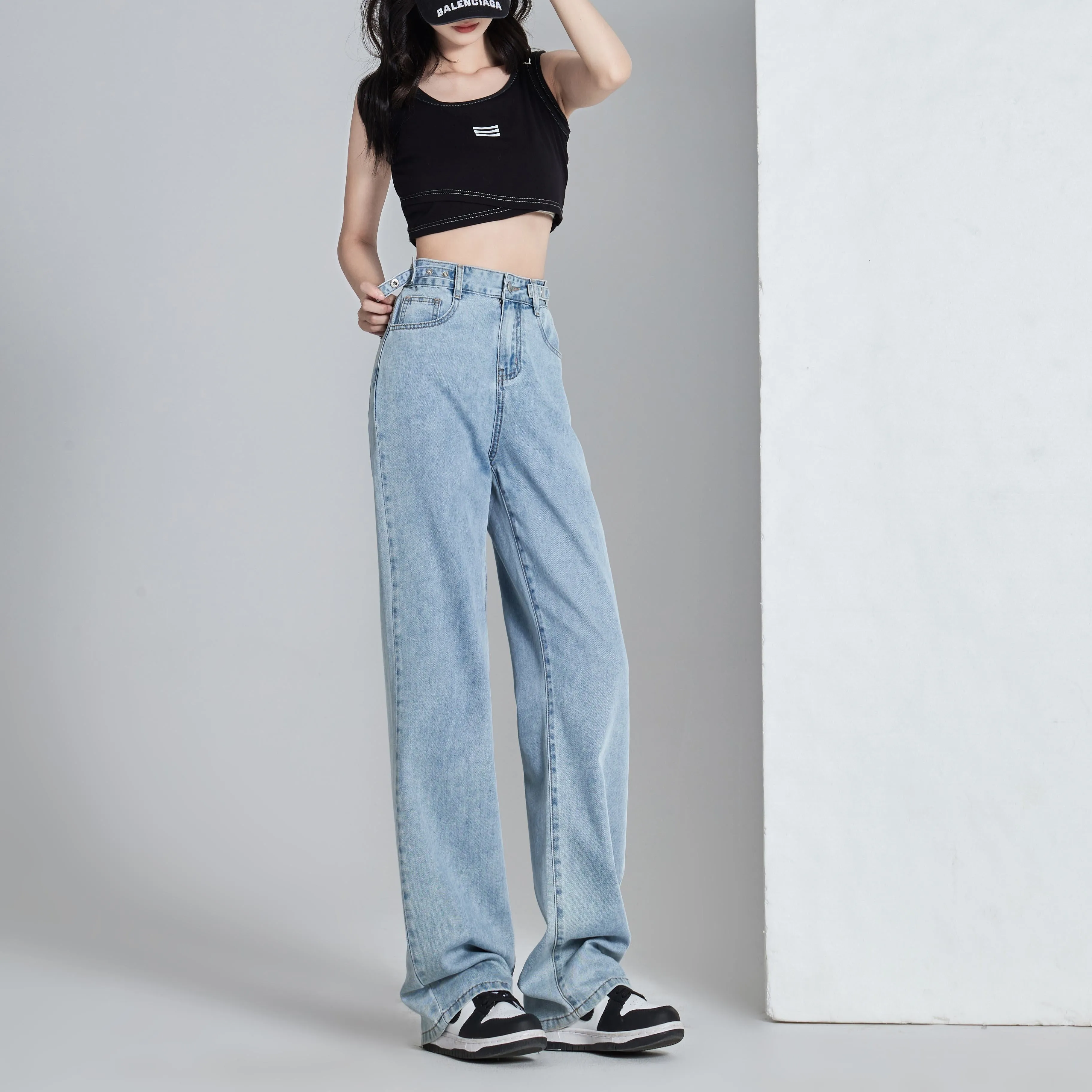 Versatile Slimming Thin Draping Straight Leg High-Waisted Jeans