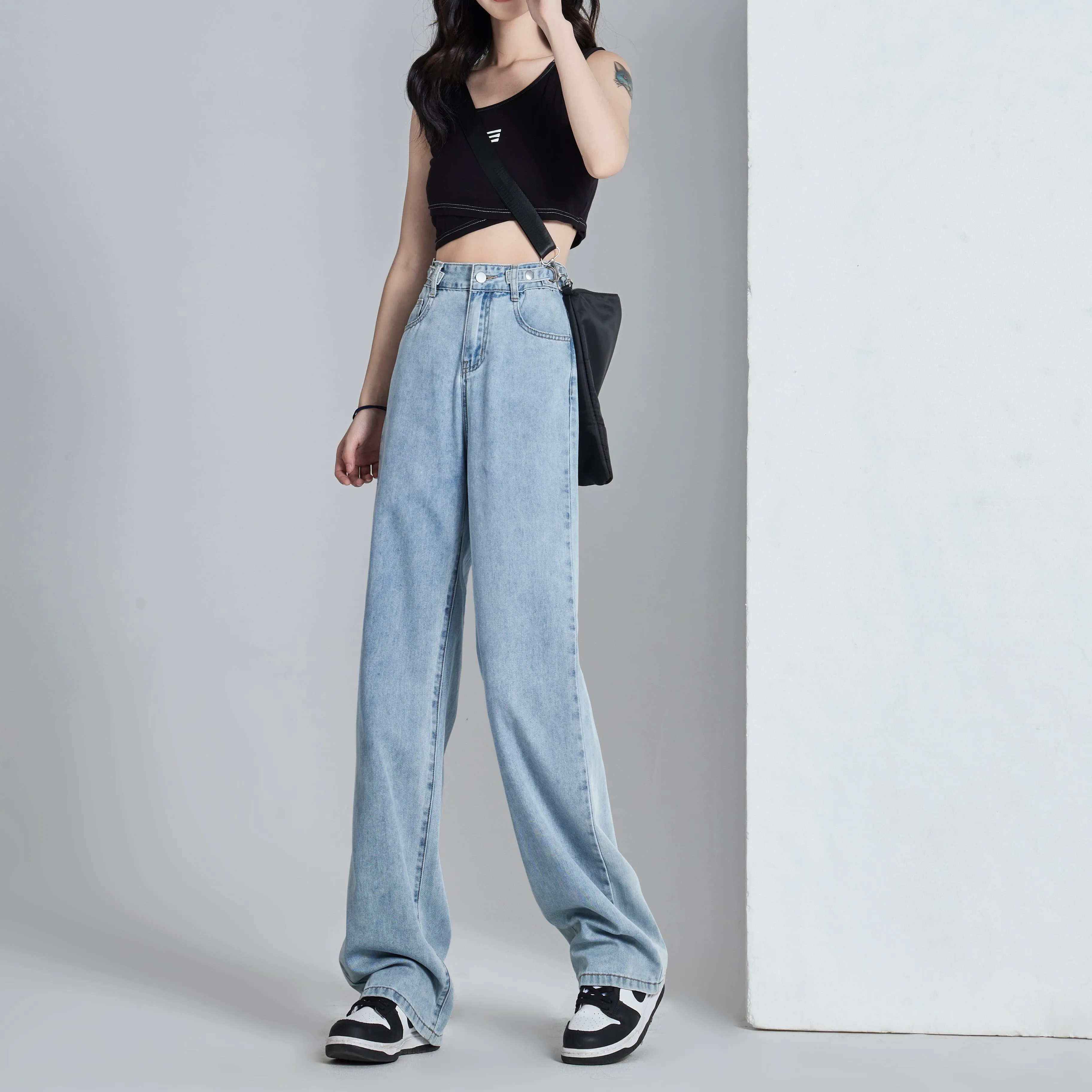 Versatile Slimming Thin Draping Straight Leg High-Waisted Jeans