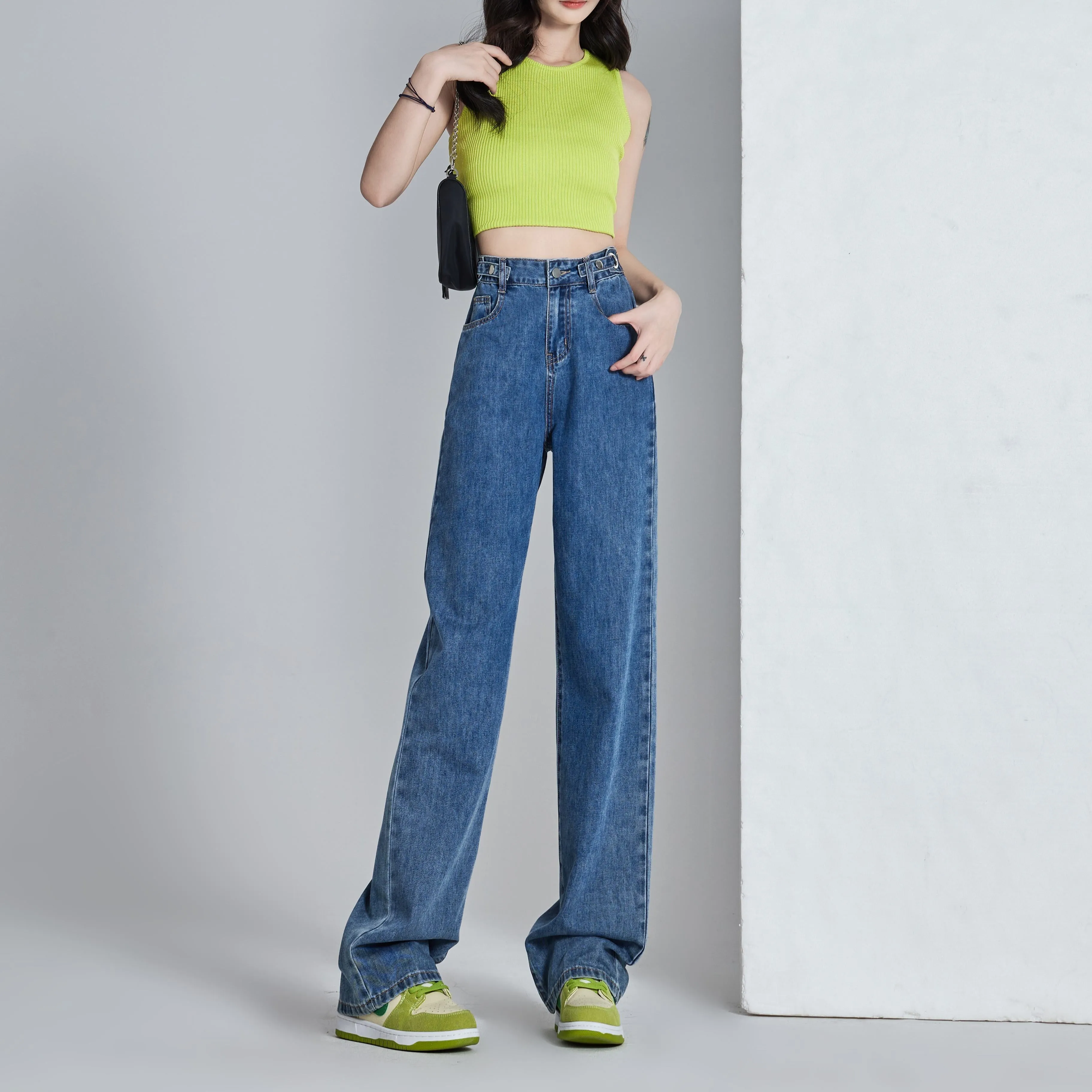 Versatile Slimming Thin Draping Straight Leg High-Waisted Jeans