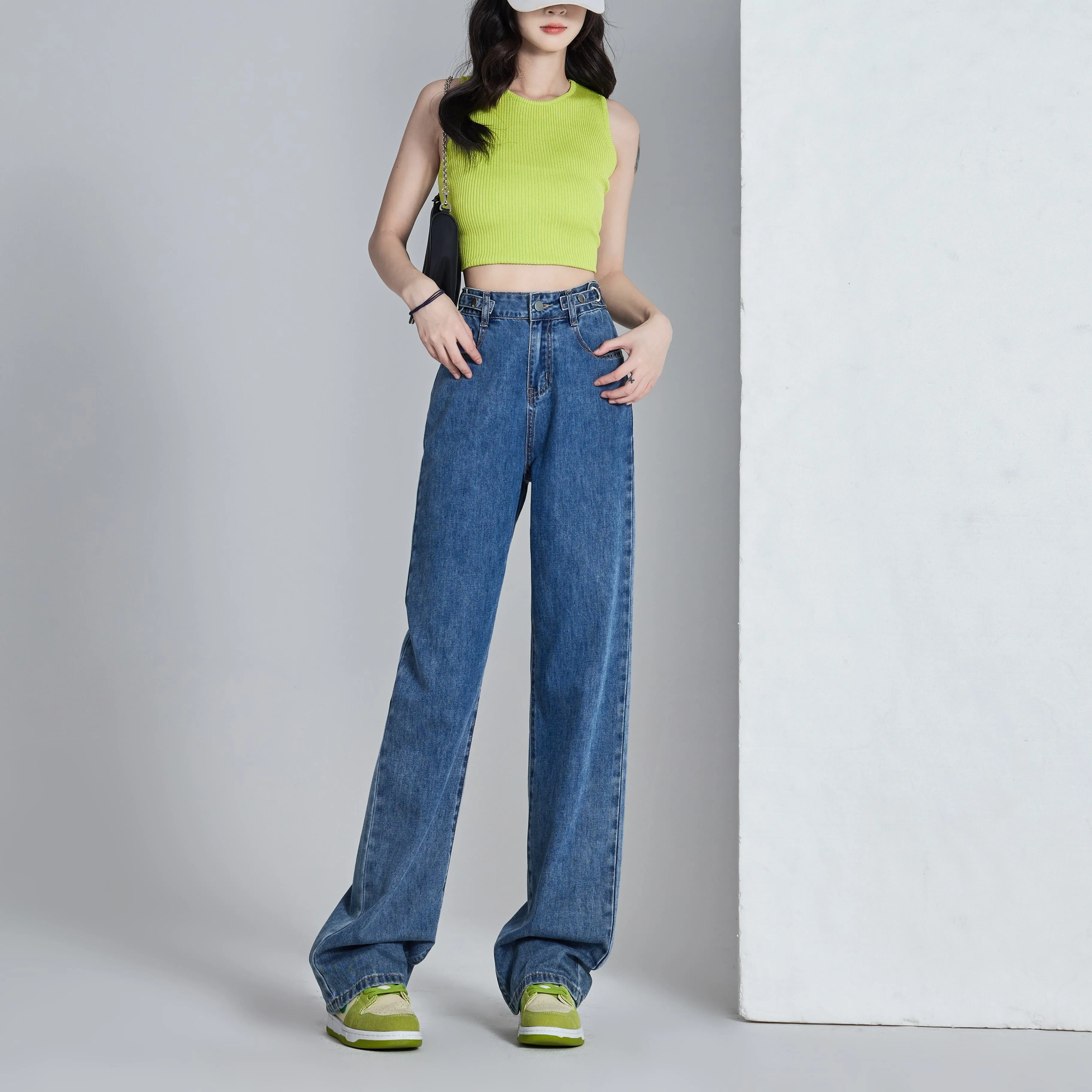 Versatile Slimming Thin Draping Straight Leg High-Waisted Jeans