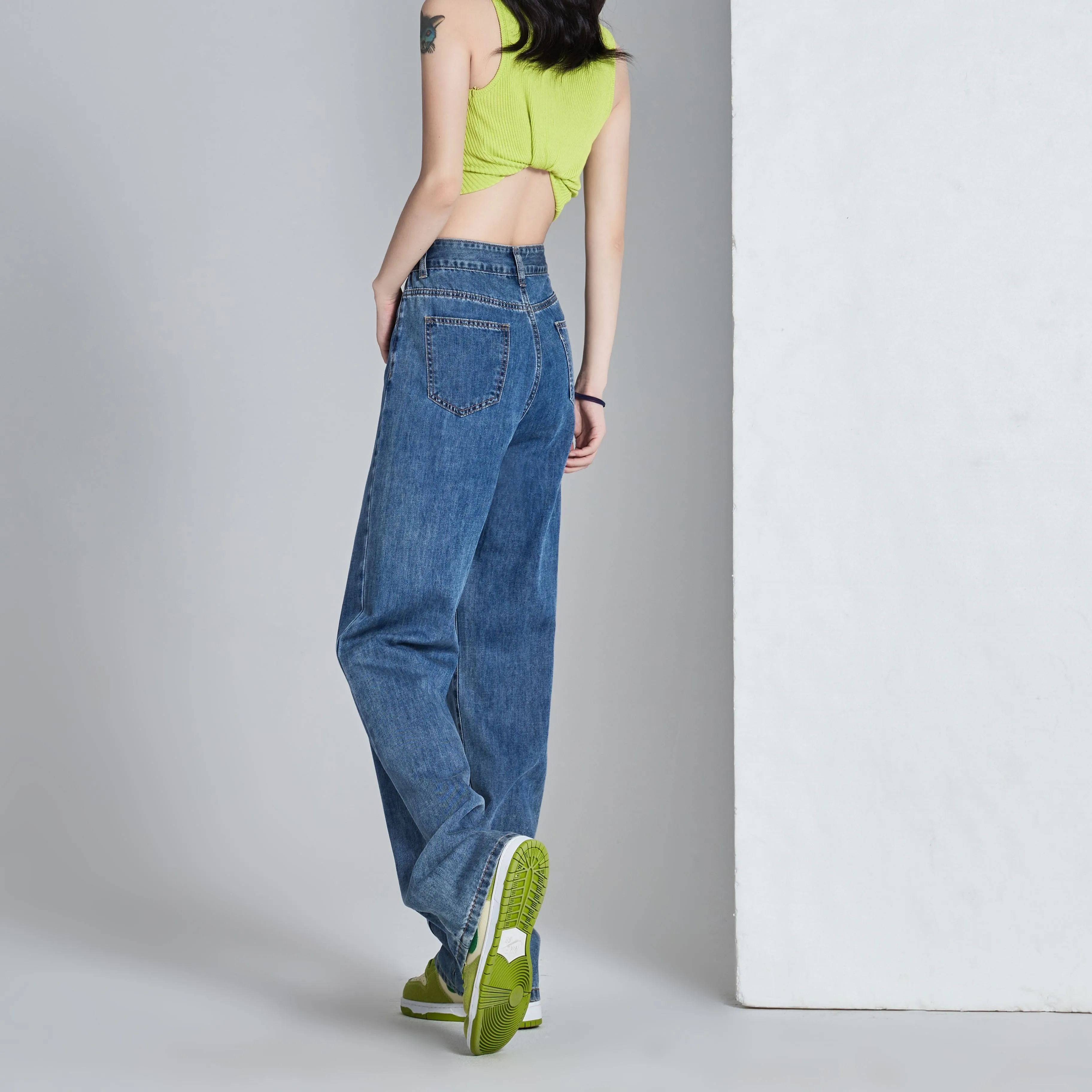 Versatile Slimming Thin Draping Straight Leg High-Waisted Jeans