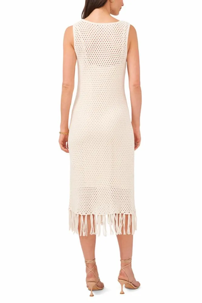 Vince Camuto Apparel SLEEVELESS MESH STITCH SWEATER DRESS W FRINGE HEM V205/BIRCH