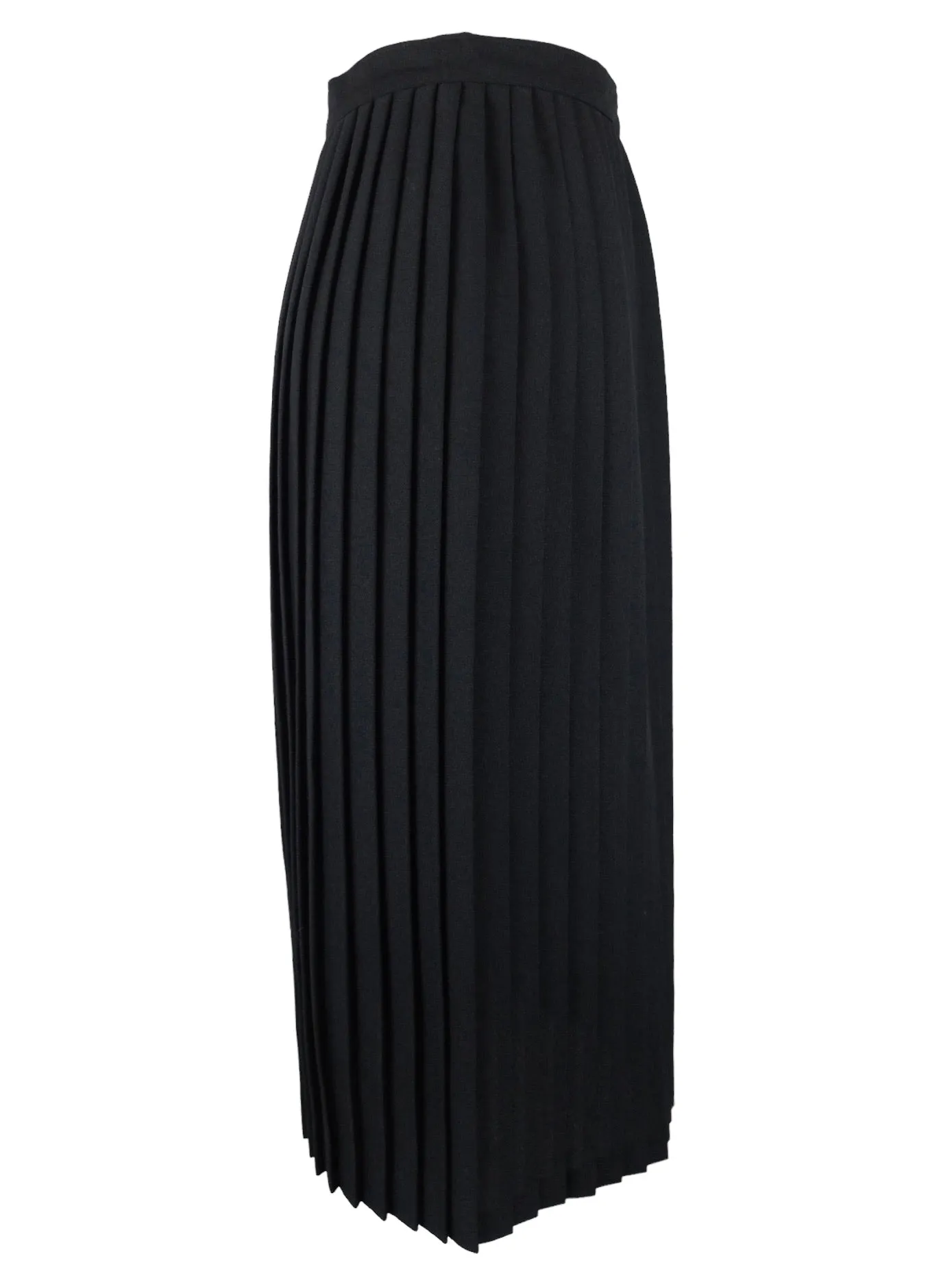 Vintage 90s Mod Chic High Waisted Black Basic Pleated Straight Silhouette Midi Skirt | 26 Inch Waist