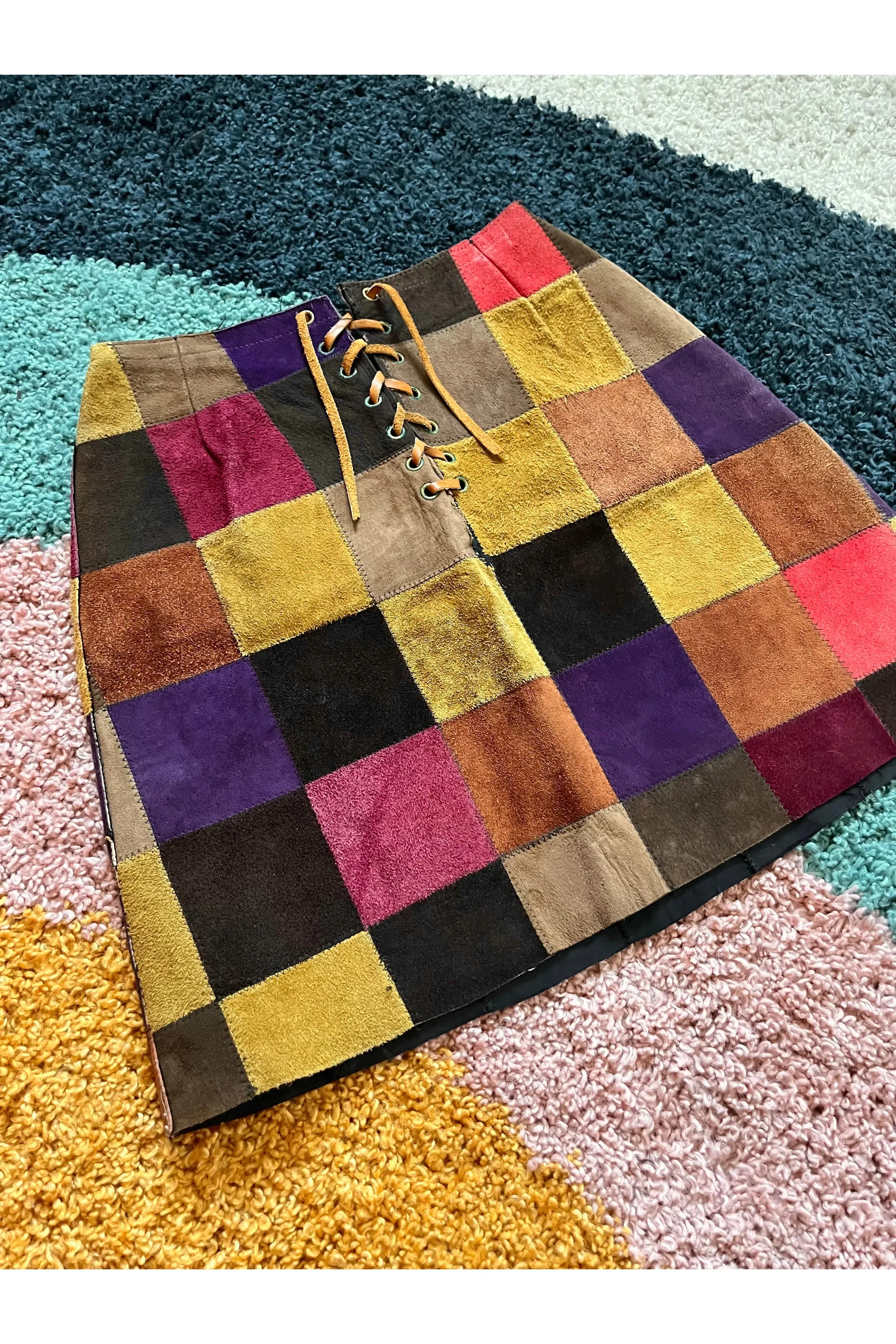 Vintage RARE Patchwork Suede Skirt