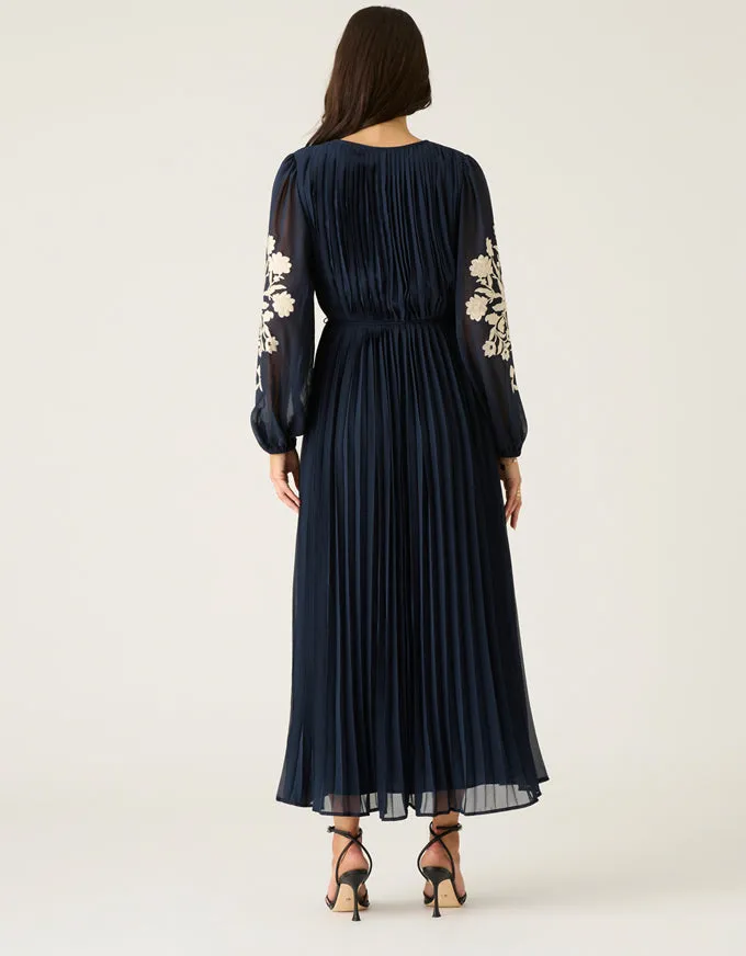 Willow Pleat Maxi Dress Navy