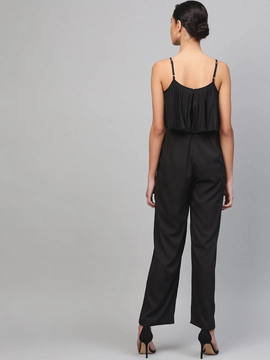 Women Black Pleated Palazzo Jumpsuit