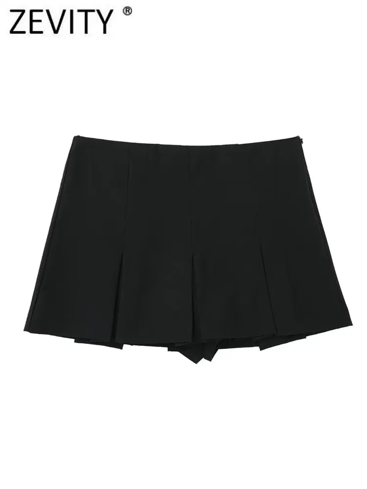 Women High Waist Wide Pleats Design Slim Shorts Skirts Female Side Zipper Culottes Hot Shorts Chic Pantalone Cortos P2576