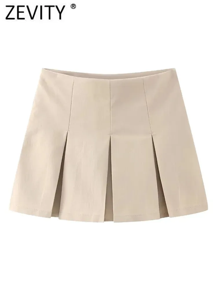 Women High Waist Wide Pleats Design Slim Shorts Skirts Female Side Zipper Culottes Hot Shorts Chic Pantalone Cortos P2576