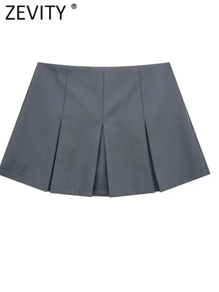 Women High Waist Wide Pleats Design Slim Shorts Skirts Female Side Zipper Culottes Hot Shorts Chic Pantalone Cortos P2576