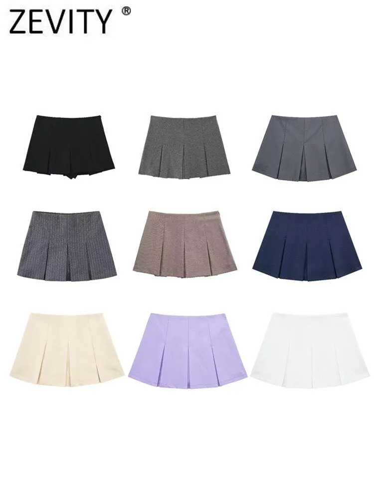 Women High Waist Wide Pleats Design Slim Shorts Skirts Female Side Zipper Culottes Hot Shorts Chic Pantalone Cortos P2576