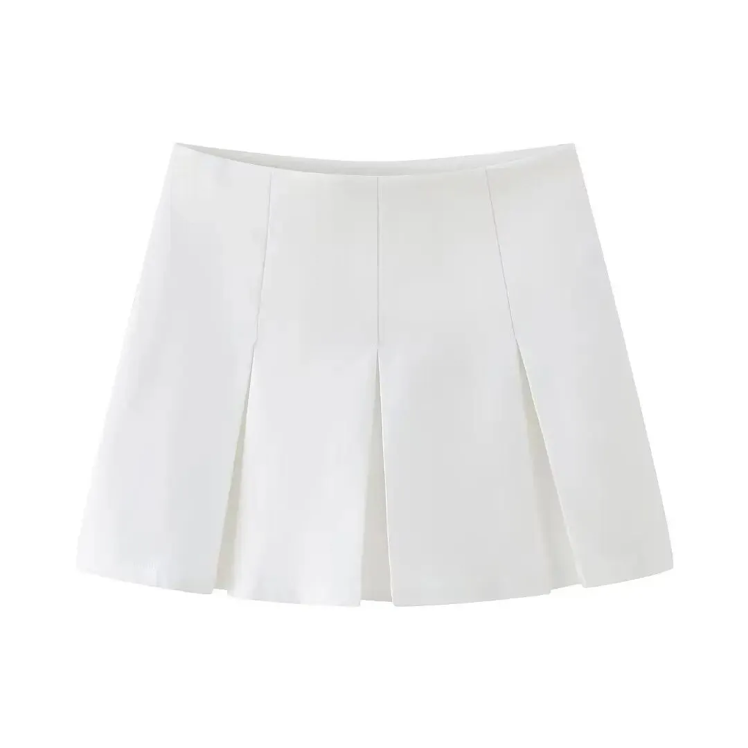 Women High Waist Wide Pleats Design Slim Shorts Skirts Female Side Zipper Culottes Hot Shorts Chic Pantalone Cortos P2576