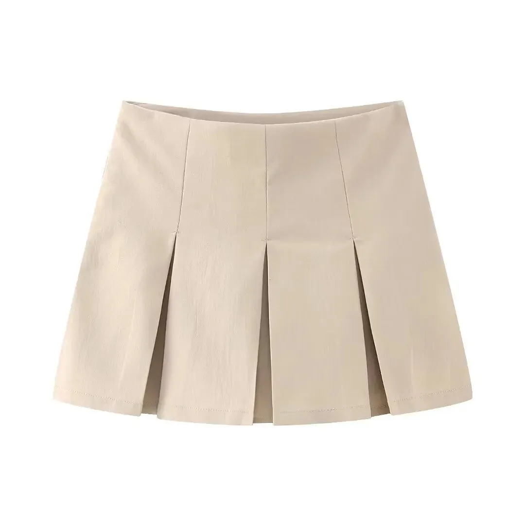 Women High Waist Wide Pleats Design Slim Shorts Skirts Female Side Zipper Culottes Hot Shorts Chic Pantalone Cortos P2576