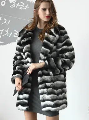 Women Imitation Rabbit Fur Coat Cotton Coat Collar Stripes