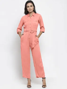 Women Peach Solid Jumpsuit