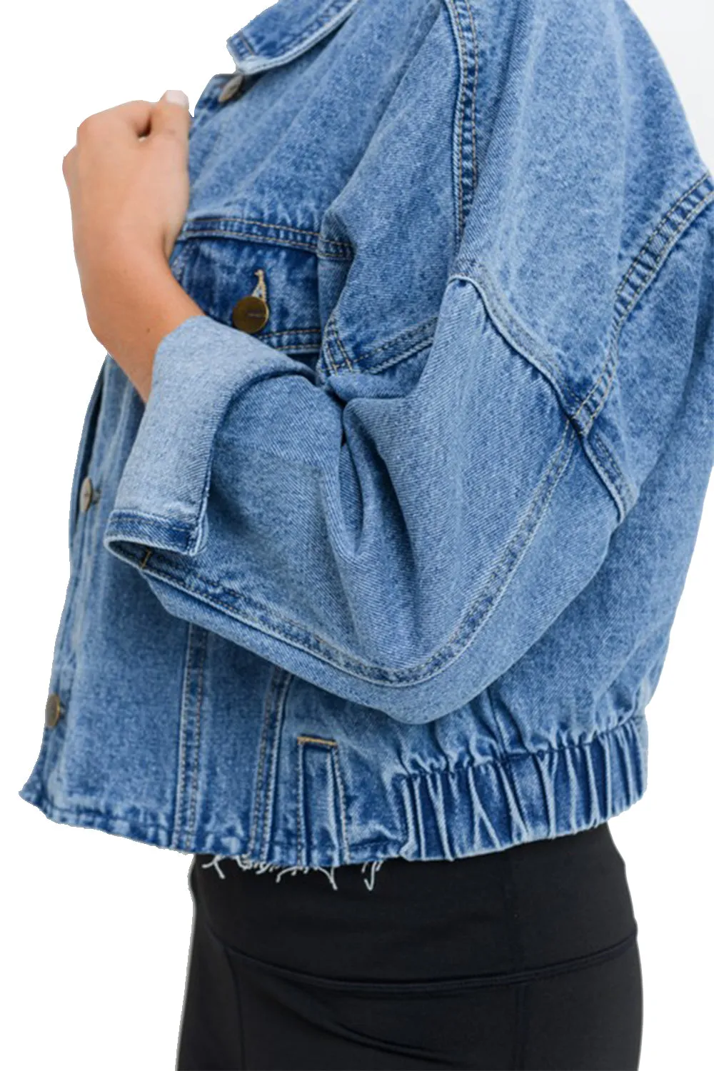 Womens Raw & Ribbed Crop Denim Jacket Best Seller!