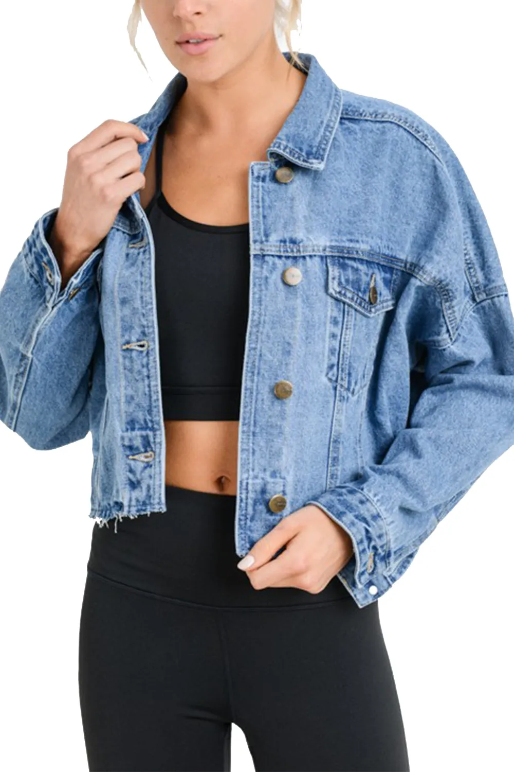 Womens Raw & Ribbed Crop Denim Jacket Best Seller!