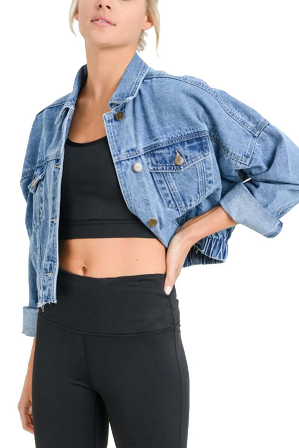 Womens Raw & Ribbed Crop Denim Jacket Best Seller!