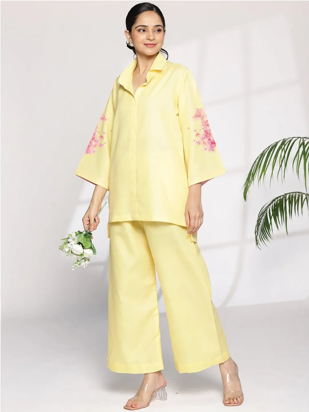 Yellow CottonSlub ShirtTop - Oriana