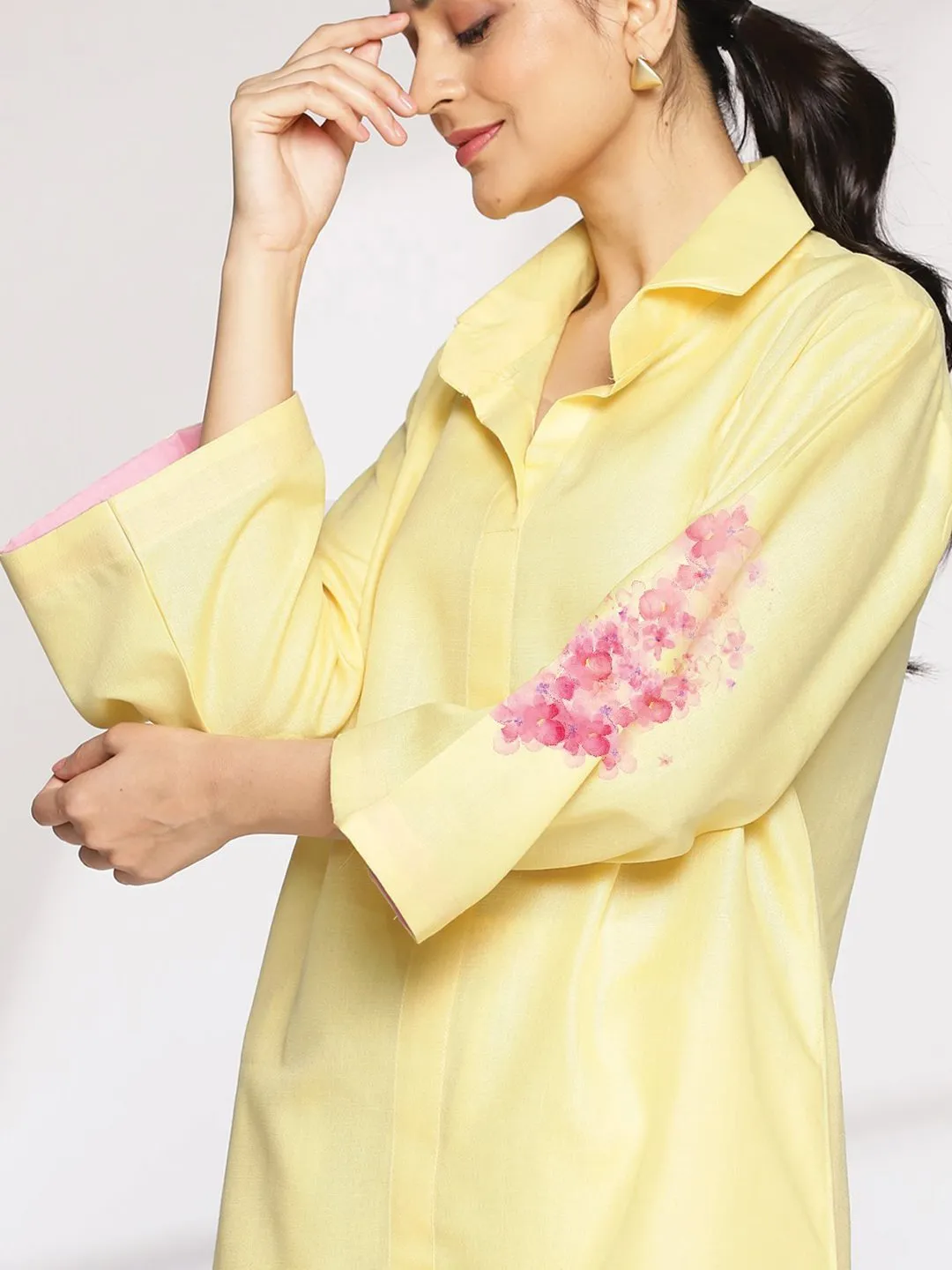 Yellow CottonSlub ShirtTop - Oriana