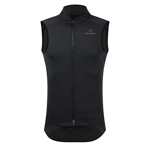 YKYW Men's Cycling Jacket Vest Winter  Fleece Windproof Waterproof Full Zipper with Pockets and Reflective Strip Black